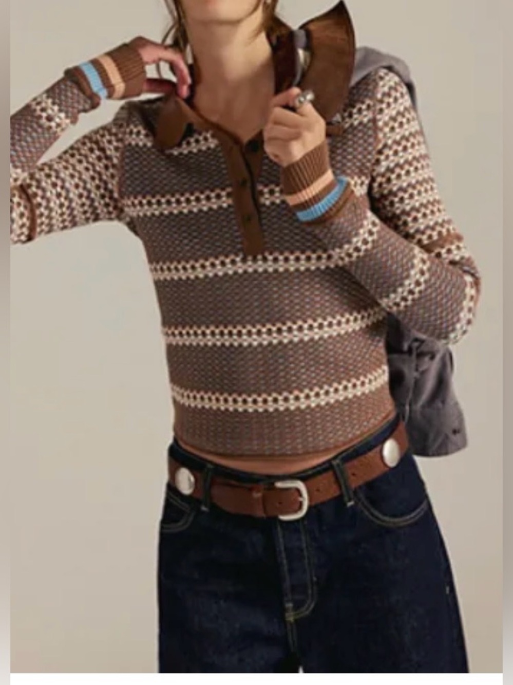 Free People We The Free Level Up Polo. NWT. Brown combo